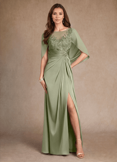 Azazie Hera vestidos de madre de la novia Vestido Pistacho de Satén Elástico de Corte en A con Encaje image1