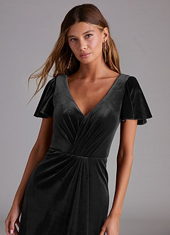 Azazie Soren Bridesmaid Dresses Black A-Line Velvet Dress image5