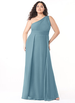 Azazie Dallas Bridesmaid Dresses Moody Blue A-Line One Shoulder Chiffon Dress image6