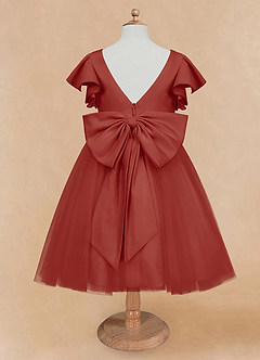 Azazie Kaeya Blumenmädchenkleider A-Linie Schleifen Tüll Kleid Terrakotta image6