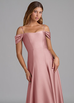 Azazie Seriana 신부 들러리 드레스 A라인 오프 더 숄더 스트레치 새틴 바닥 길이 드레스 image2