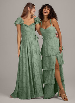 Azazie Aricella Robes de demoiselle d'honneur Robe Trapèze en Blumen-Burnout Corset Matcha image2