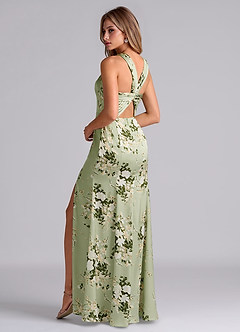 Azazie Rue Vestidos de damas de honor Vestido de Enredaderas Florales de Satén Elástico de Corte Sirena con Plisado image5