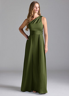 Azazie Dallas Bridesmaid Dresses Olive A-Line One Shoulder Stretch Satin Dress image3