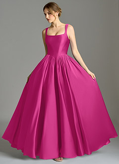 Azazie Verina Robes de demoiselle d'honneur Robe Trapèze en Satin extensible Plissée Fuchsia image4