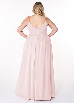 Azazie Rayna Robes de demoiselle d'honneur Robe Trapèze en Mousseline de soie Col V plissé Rose Pâle image8
