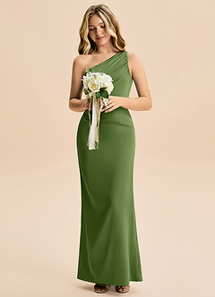 Azazie Akilah Junior Jurk van Stretch Satijn met Kolom Geplooid Jeneverbes image4