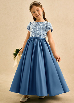 Azazie Cashew Flower Girl Dresses Twilight Ball-Gown with Sleeves Matte Satin Dress image3