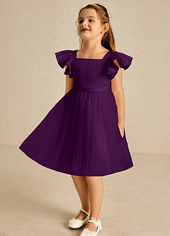 Azazie Kaeya Flower Girl Dresses Grape A-Line Bow Tulle Dress image4