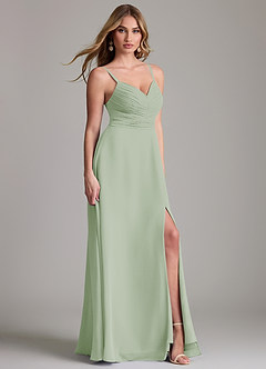 Azazie Terese Bridesmaid Dresses Dusty Sage A-Line Pleated Chiffon Dress image3