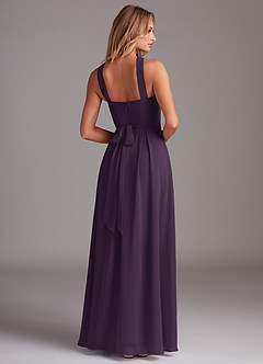 Azazie Dixie Bridesmaid Dresses Plum A-Line Halter Pleated Chiffon Dress image2