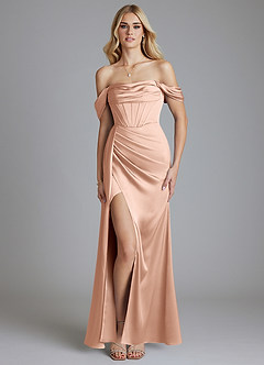 Azazie Amyra Bridesmaid Dresses Rose Gold Mermaid Off the Shoulder Stretch Satin Convertible Dress image9