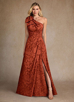 Azazie Easton 신부의 어머니 드레스 볼가운 한쪽 어깨 플로럴 번아웃 플로어 길이 드레스 image1