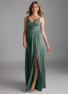Azazie Chanel Bridesmaid Dresses Sea Moss A-Line Pleated Stretch Satin Dress image1