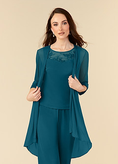 Azazie Frances Mother of the Bride Dresses Ink Blue Jumpsuit/Pantsuit Scoop Mesh Dress image5