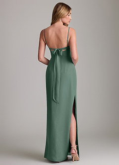 Azazie Mai Vestidos de damas de honor Vestido de Musgo Marino de Gasa de Corte Recto con Plisado image2