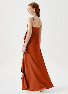 Azazie Kaylee Junior Burnt Orange A-Line with Belt Stretch Satin Dress image5