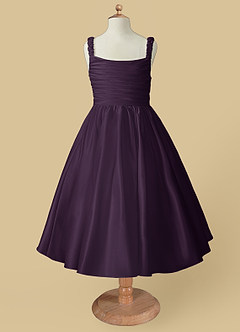 Azazie Cutie Pie Flower Girl Dresses Plum A-Line Pleated Matte Satin Dress image4