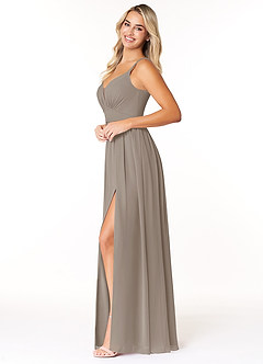 Azazie Rayna Bridesmaid Dresses Taupe A-Line V-Neck Pleated Chiffon Dress image3