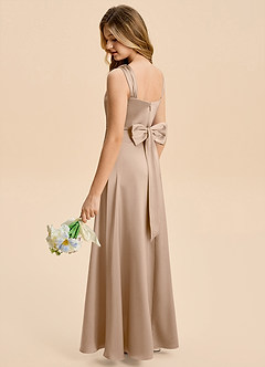 Azazie Kiki Junior Taupe A-Line Bow Stretch Satin Dress image6