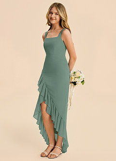 Azazie Reesie Junior Eucalyptus Sheath Ruched Chiffon Dress image6