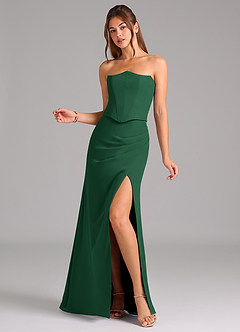 Azazie Jenine Bridesmaid Dresses Dark Green Mermaid Strapless Chiffon Dress image3