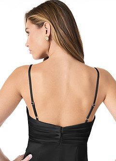 Azazie Linia Final Sale Black Mermaid Pleated Stretch Satin Dress image5