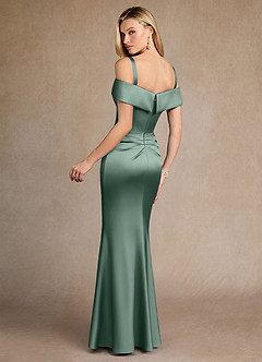 Azazie Laredo Mother of the Bride Dresses Eucalyptus Mermaid Off the Shoulder Stretch Satin Dress image4