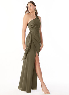 Azazie Maive Bridesmaid Dresses Willow Green Sheath Pleated Ruffle Chiffon Dress image4