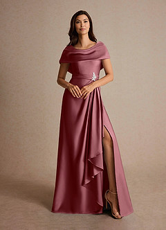 Azazie Branford vestidos de madre de la novia Vestido de Rosa Del Desierto de Satén Elástico de Corte En A con Plisado image10