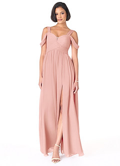 Azazie Lianne Bridesmaid Dresses Rosette A-Line Off the Shoulder Chiffon Dress image2