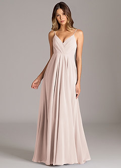 Azazie Amani 신부 들러리 드레스 A라인 주름진 쉬폰 바닥 길이 드레스 image4