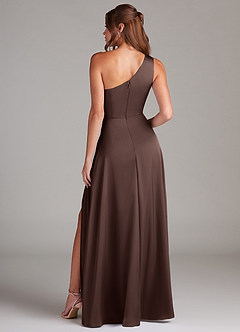 Azazie Brooke Bridesmaid Dresses Ganache A-Line One Shoulder Stretch Satin Dress image7