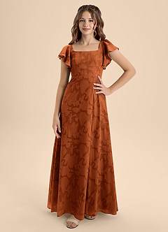 Azazie Bondi Junior Burnt Orange A-Line Bow Floral Burnout Dress image4