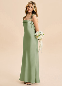 Azazie Willa Junior Dusty Sage A-Line Bow Stretch Satin Dress image3