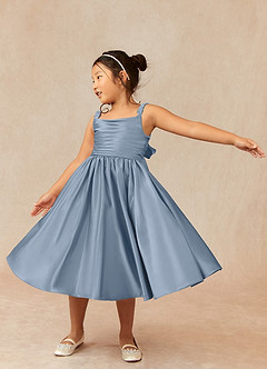 Azazie Cutie Pie Flower Girl Dresses Dusty Blue A-Line Pleated Matte Satin Dress image3