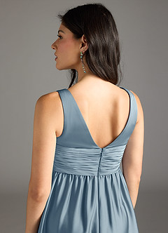 Azazie Yetta Maternity Bridesmaid Dresses A-Line Pleated Stretch Satin Floor-Length Dress image5