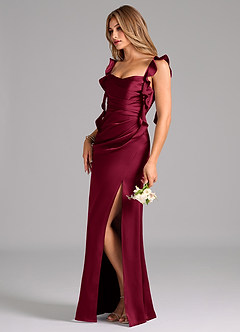 Azazie Jessamine Bridesmaid Dresses Burgundy A-Line Corset Stretch Satin Dress image5