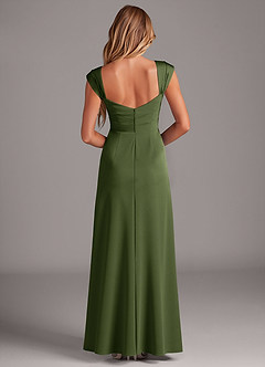 Azazie Laila Bridesmaid Dresses Olive A-Line Pleated Stretch Satin Dress image2