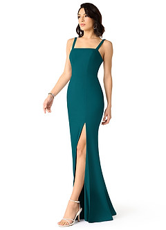 Azazie Gianetta Final Sale Peacock Mermaid Side Slit Stretch Crepe Dress image3