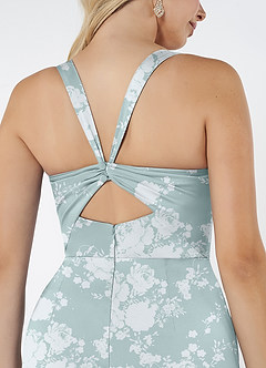 Azazie Mero Bridesmaid Dresses Powder Blue Floral Mermaid Pleated Stretch Satin Dress image2