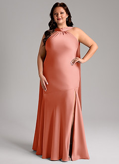 Azazie Kinsley Bridesmaid Dresses Coral Mermaid Side Slit Stretch Satin Dress image8