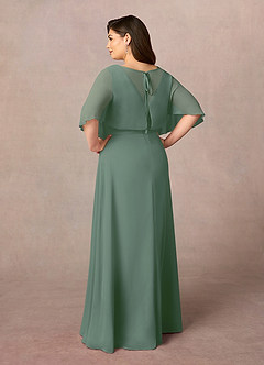 Azazie Oksana Mother of the Bride Dresses Eucalyptus A-Line V-Neck Pleated Chiffon Dress image9