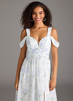 Azazie Lianne Bridesmaid Dresses Blue Vintage Floral A-Line Off the Shoulder Chiffon Dress image5