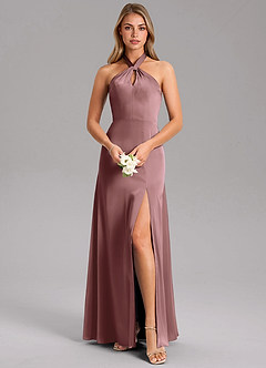 Azazie Tracie Bridesmaid Dresses Vintage Mauve A-Line Side Slit Stretch Satin Dress image1