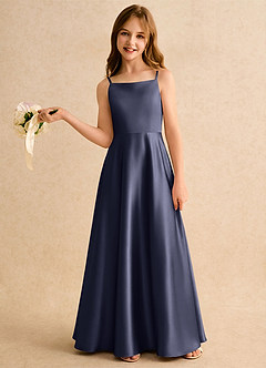 Azazie Joella Girls Formal Flower Girl Dresses Stormy A-Line Pleated Stretch Satin Dress image2