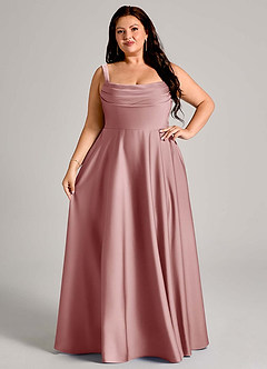 Azazie Shaude Bridesmaid Dresses Dusty Rose A-Line Pleated Stretch Satin Dress image12