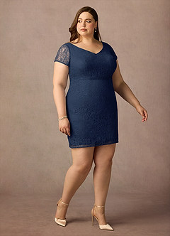 Azazie Lucilia Mother of the Bride Dresses Dark Navy Sheath Lace Dress image10