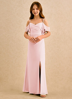 Azazie Pippy Girls Formal Robe Demoiselle D'honneur Fillette Robe Trapèze en Mousseline de soie Encolure en Forme de Cœur Rose Pâle image4