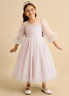 Azazie Trudy Flower Girl Dresses Blushing Pink Ball-Gown Sweetheart Neckline Tulle Dress image3